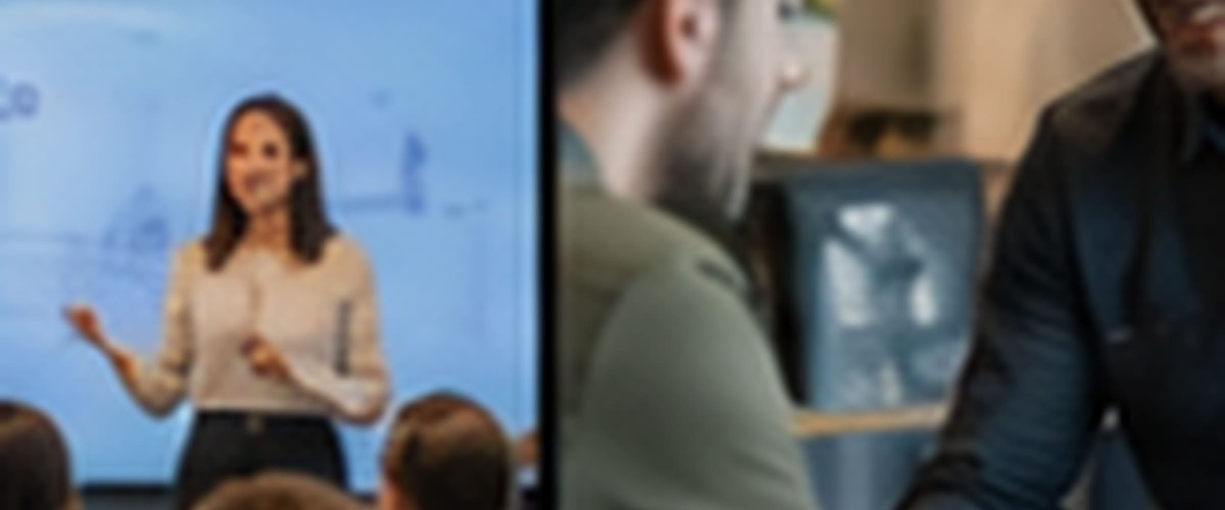 Een trainer voor een scherm met een groep cursisten