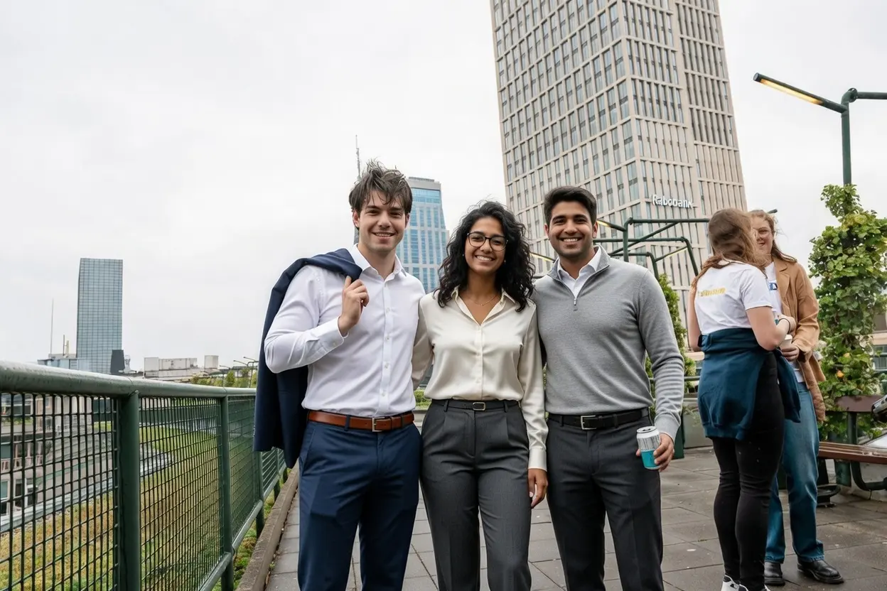 Het team op een dakterras in Rotterdam